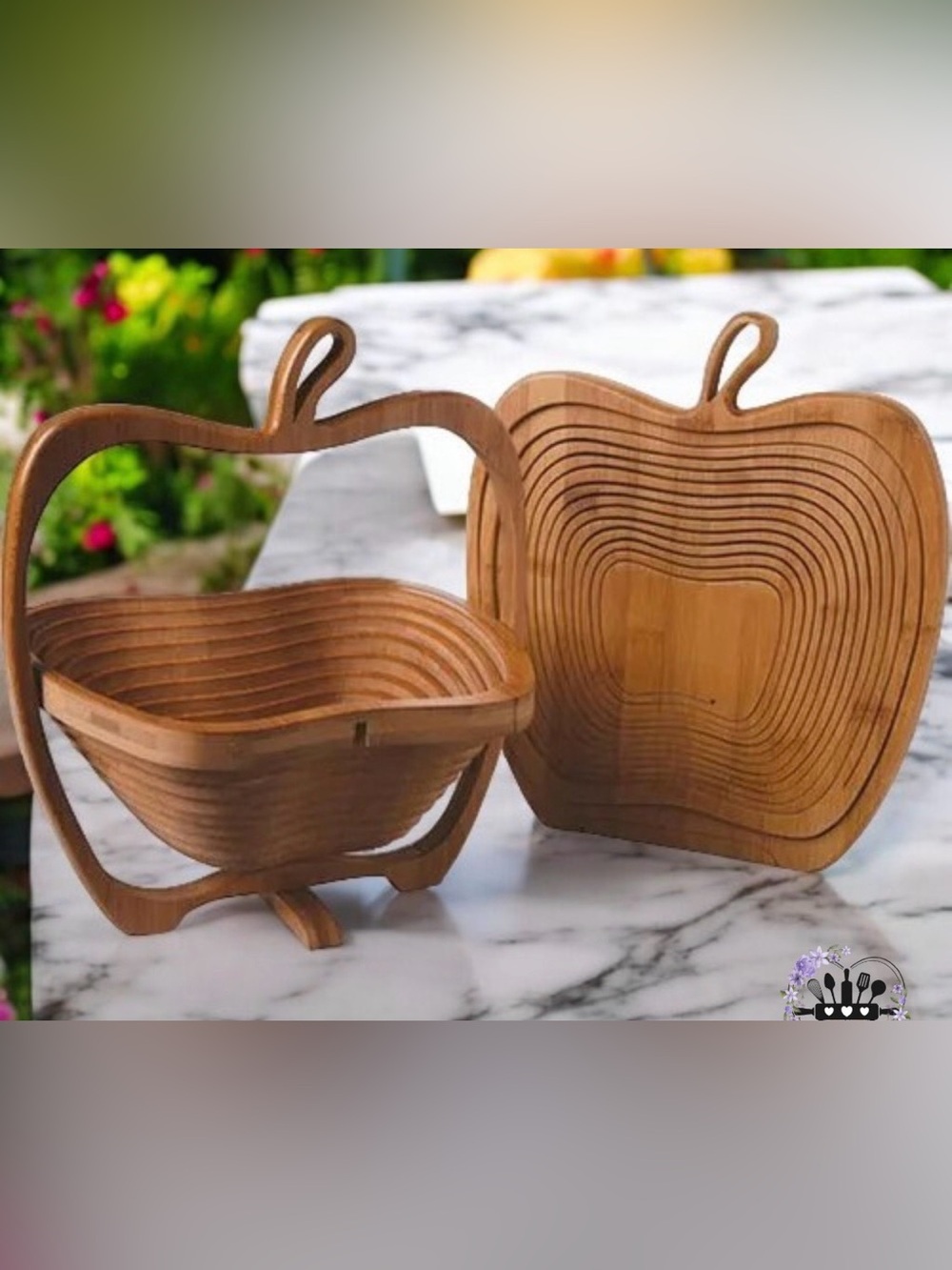 Vintage Collapsible Wood Apple Shaped Fruit Basket Bowl Collectible Rustic Decor